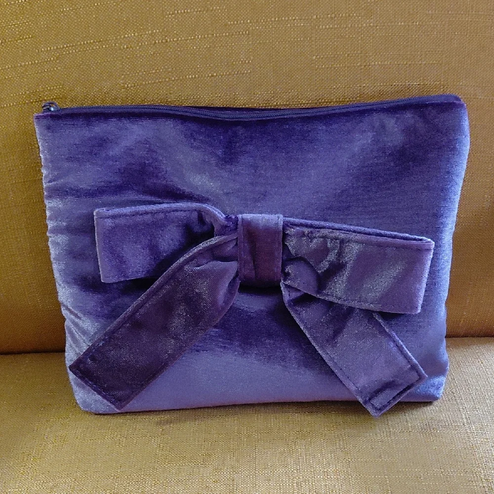 Luxurious Velvet Cosmetic Bag with Bow